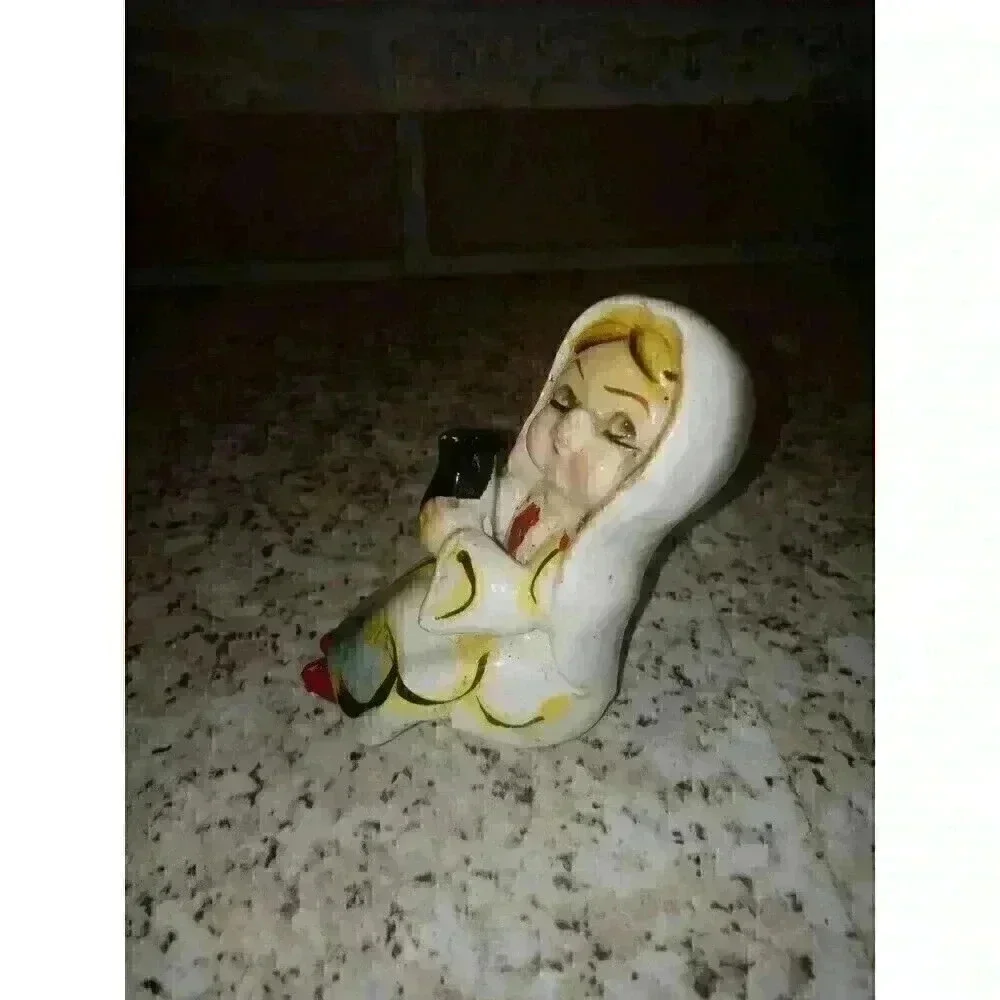 Vintage Salt Shaker With Woman Holding Jar Made In Japan